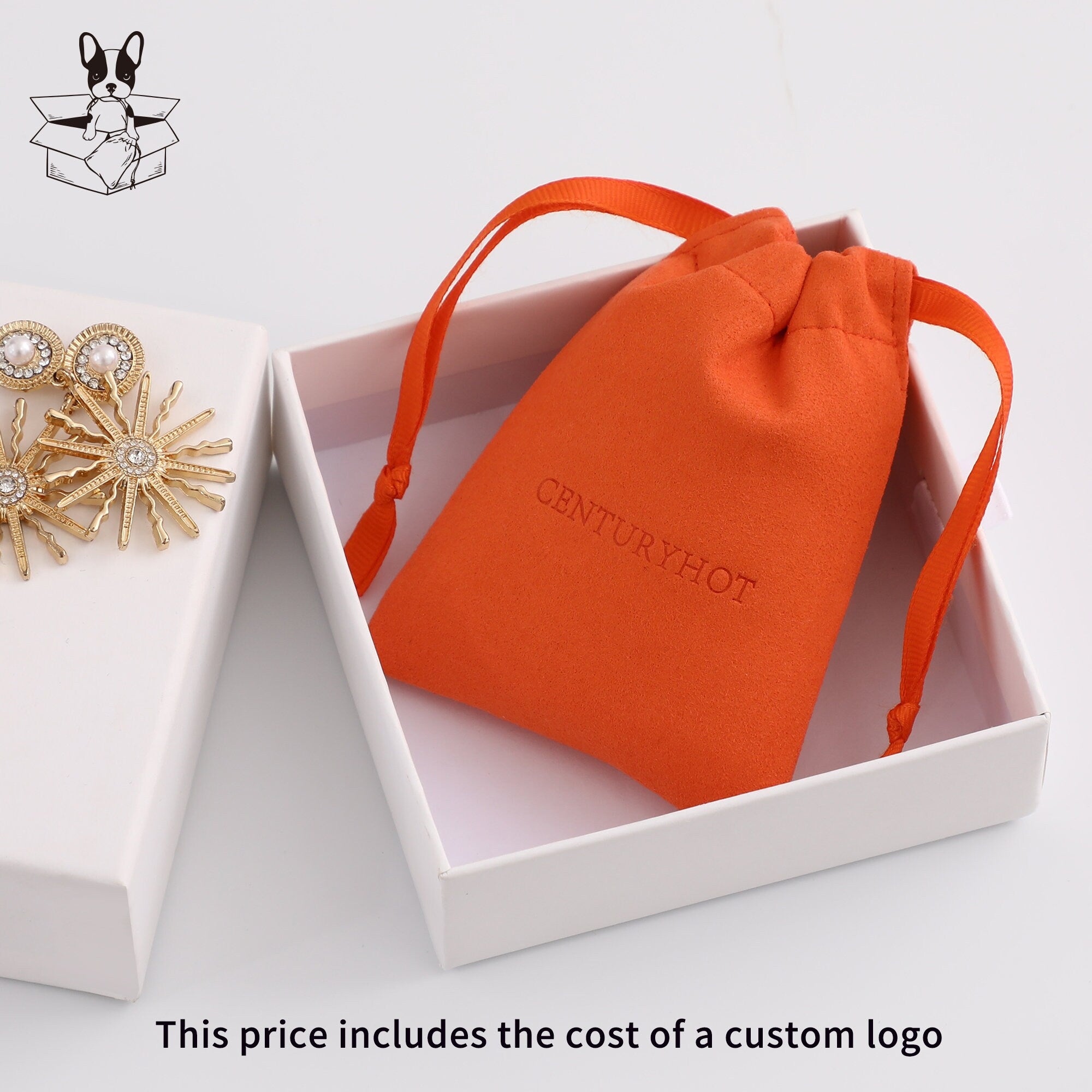 Personalized Orange Microfiber Drawstring Bag, Custom Logo Jewelry Packaging-zoom-4
