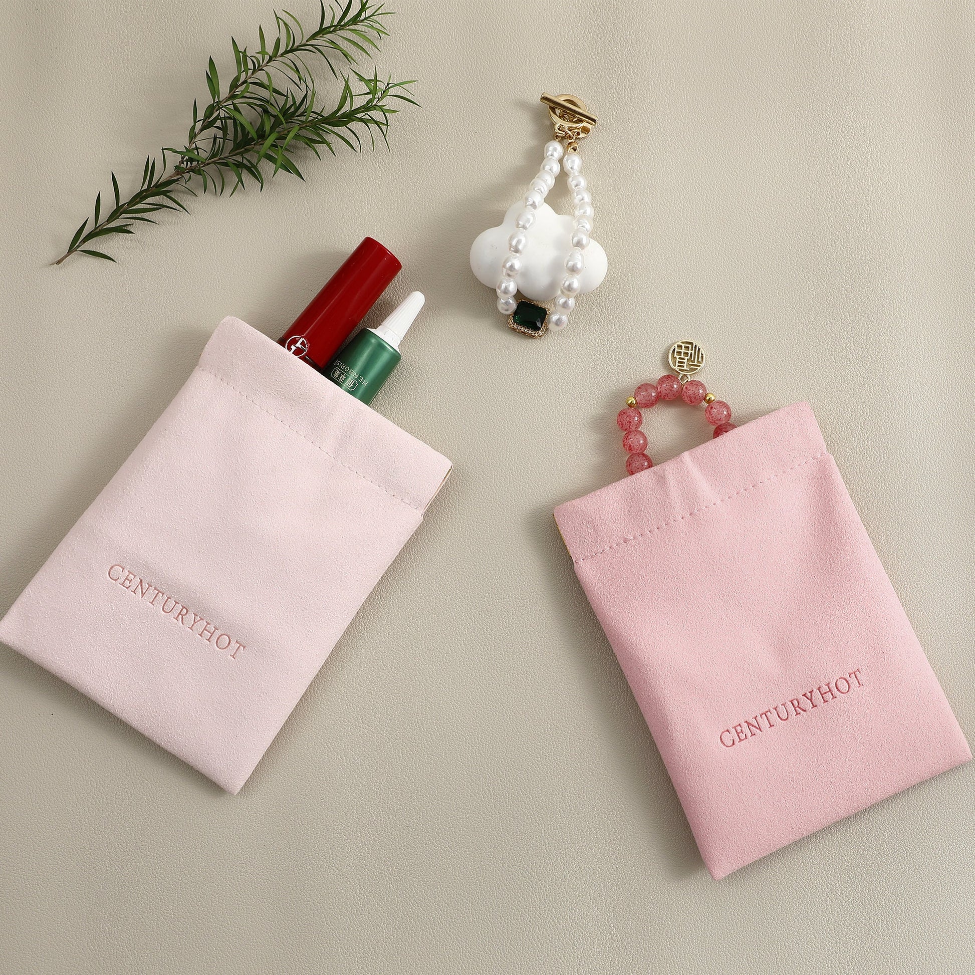 Custom Logo Microfiber Bag, Spring Buckle Lipstick Pouch (50pcs)-7
