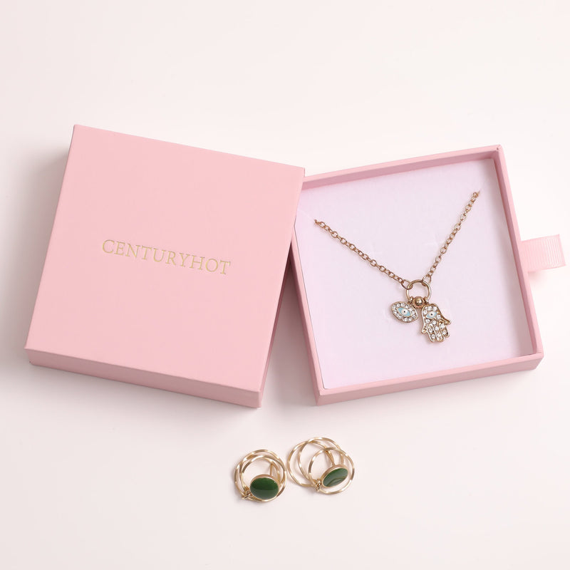 50 Pink Jewelry Box Sets (9x9x3cm) Custom Logo, Cardboard Drawer Packaging-zoom-