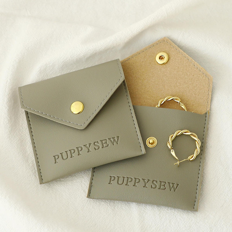 Custom Logo Faux Leather Jewelry Bag, Soft Button Packaging-zoom-