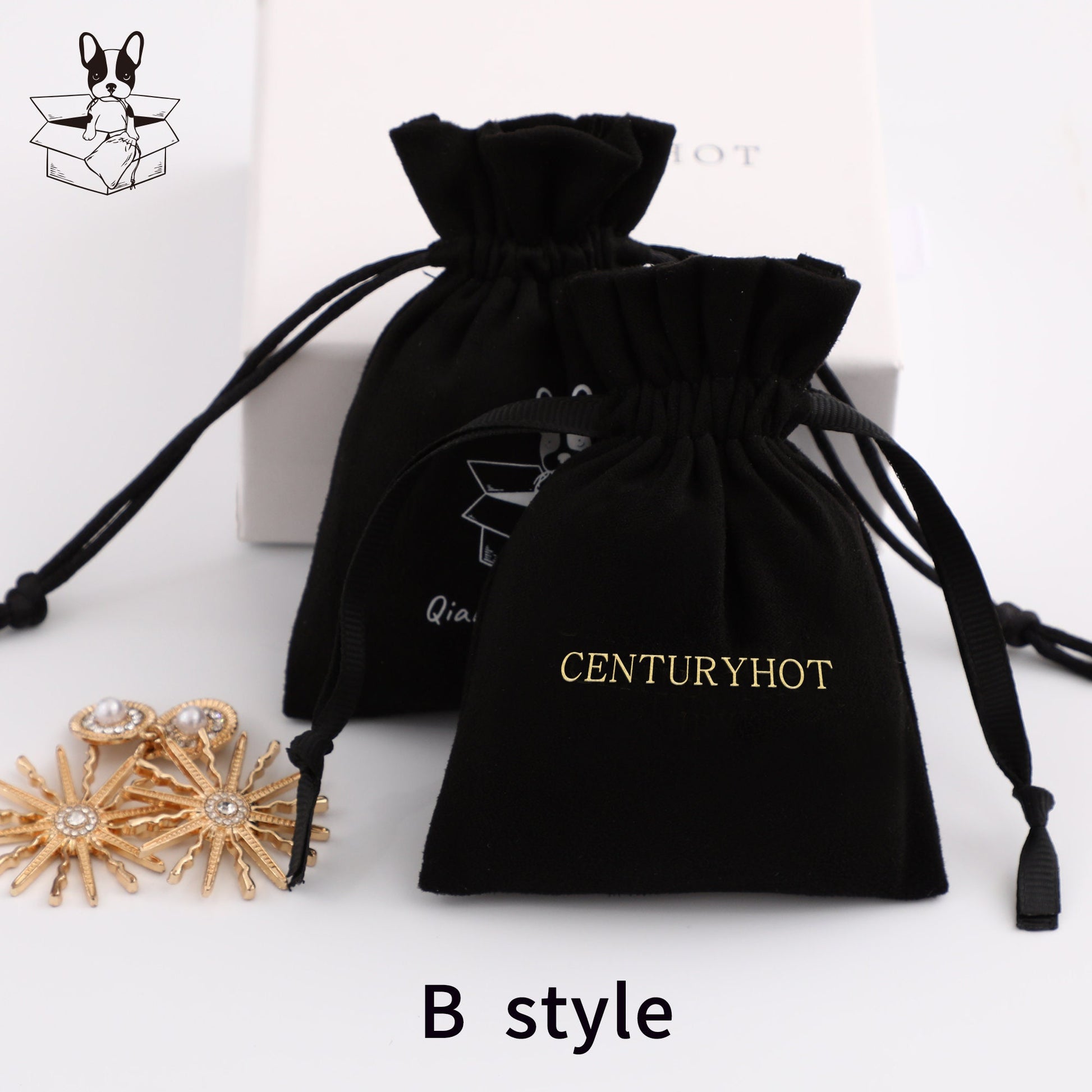 Personalized Flannel Drawstring Bag, Custom Logo Jewelry Pouch-5