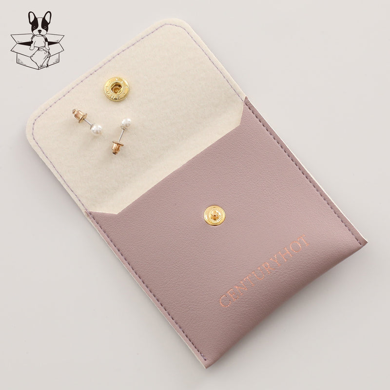 Custom Embossed Logo Faux Leather Jewelry Snap Bags (8x8cm, 50pcs)-zoom-