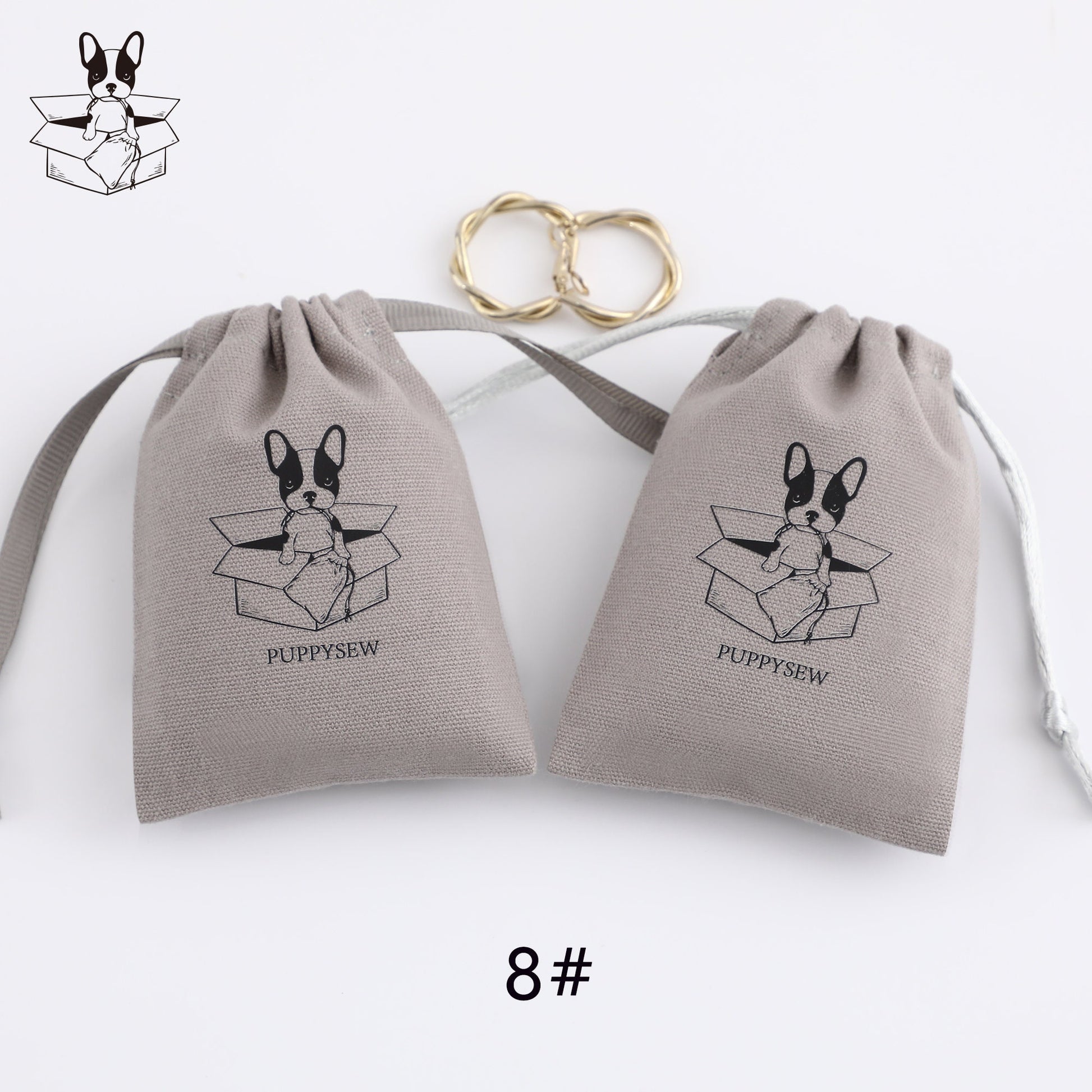 Custom Logo Dark Gray Canvas Drawstring Bag, Jewelry Packaging-9