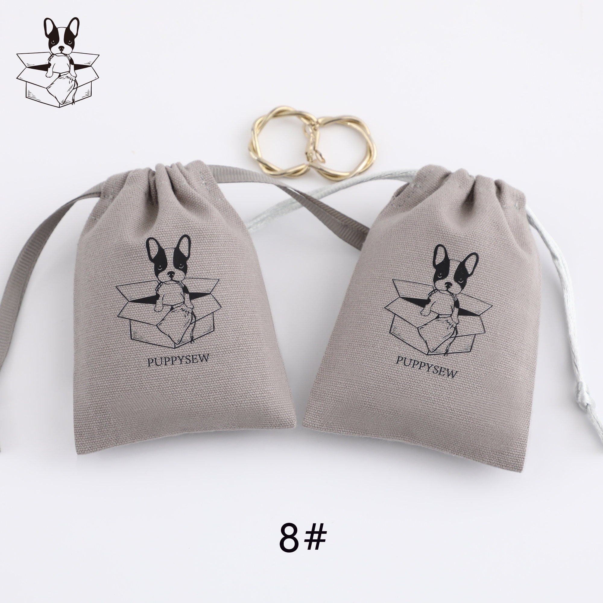 Custom Logo Dark Gray Canvas Drawstring Bag, Jewelry Packaging-zoom-9
