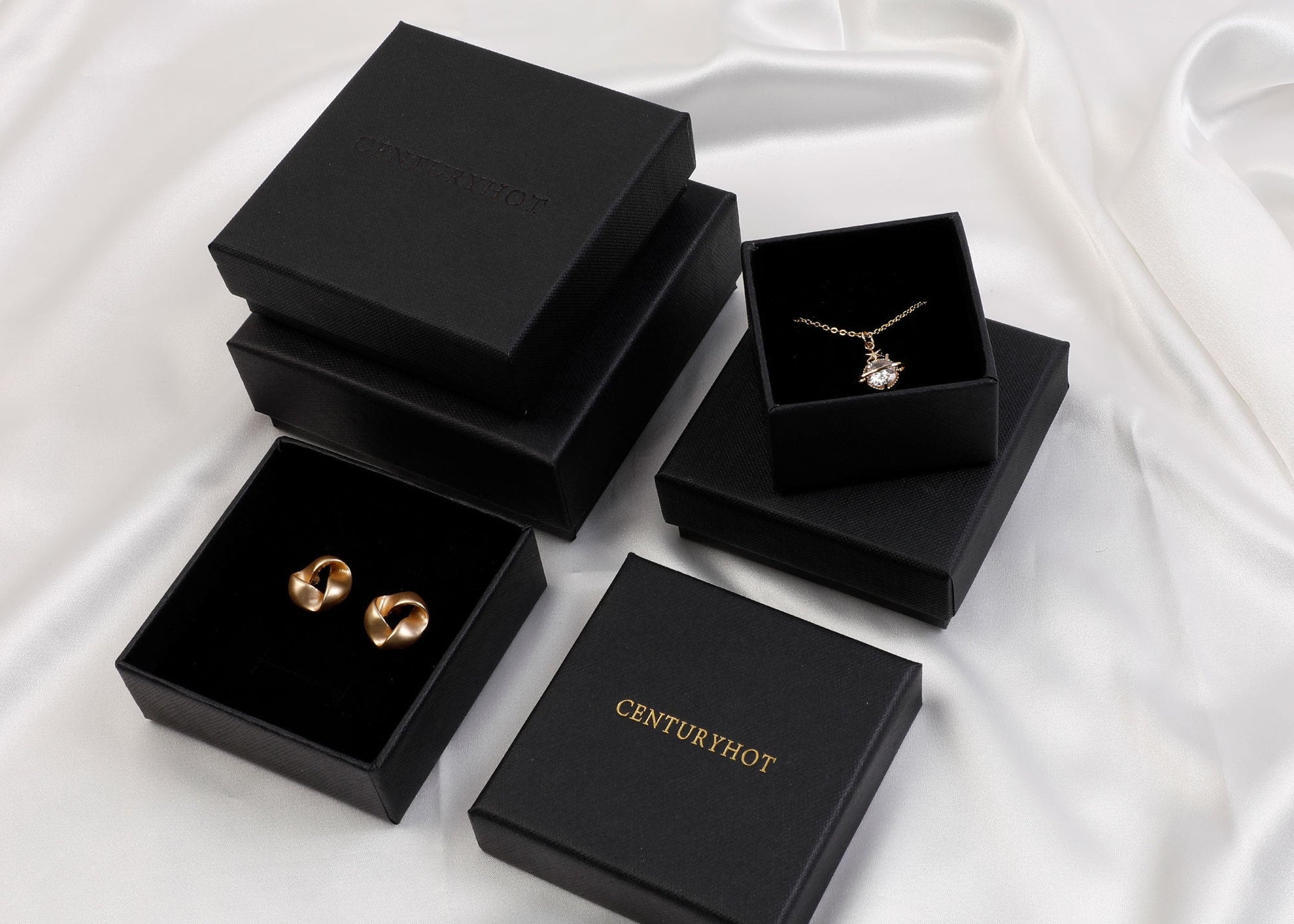 50 Pcs Black Jewelry Box, Custom Logo Packaging (9x9x3.2cm)-1