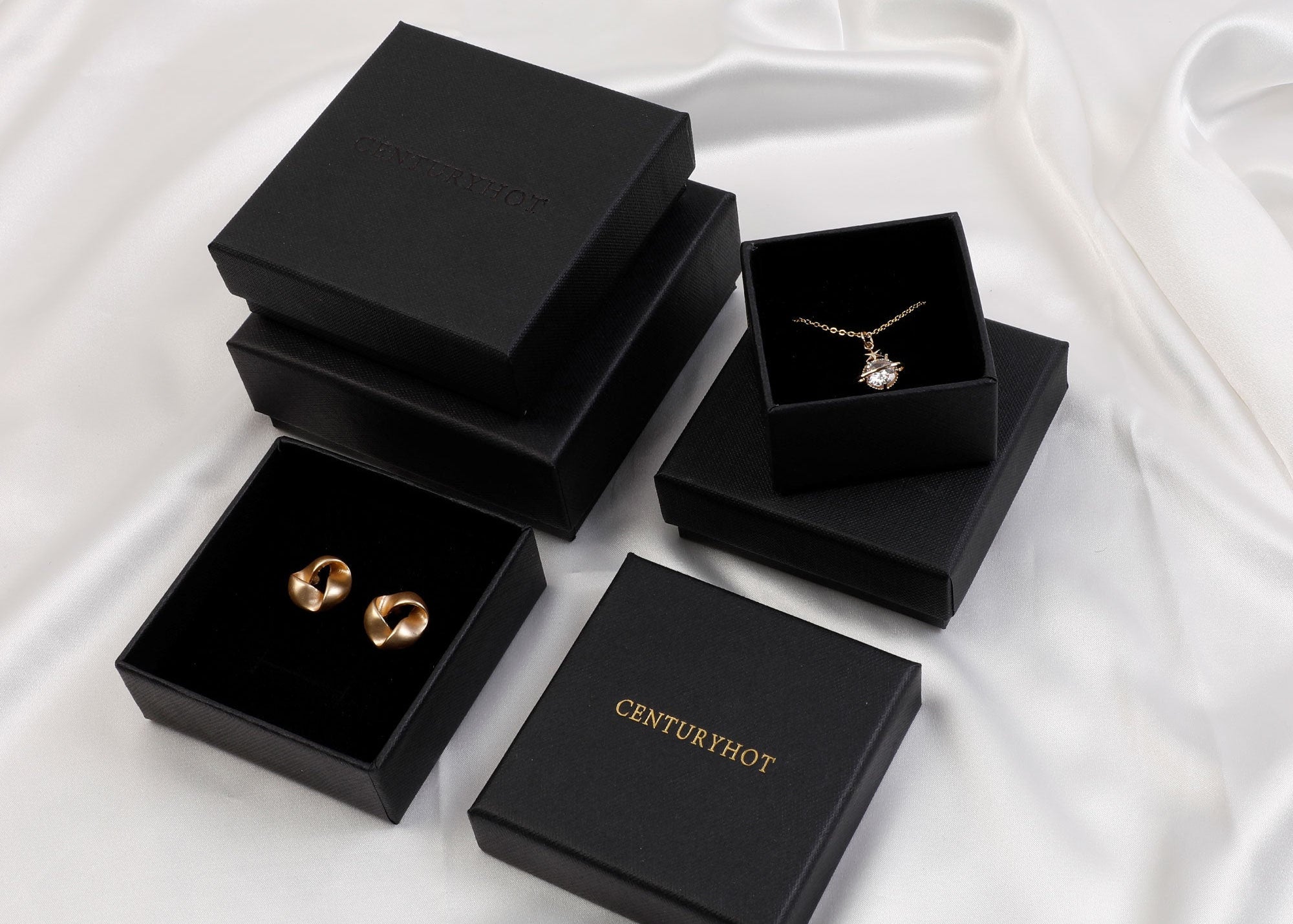 50 Pcs Black Jewelry Box, Custom Logo Packaging (9x9x3.2cm)-zoom-1