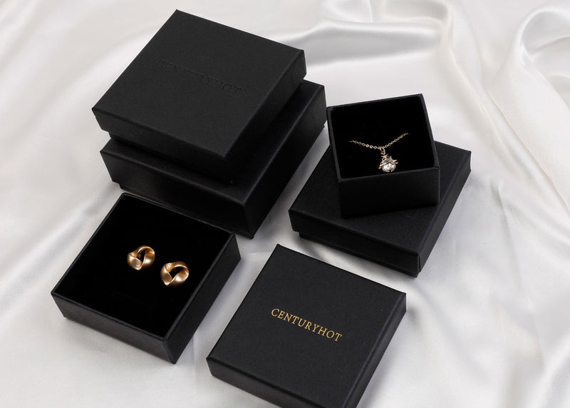 50 Pcs Black Jewelry Box, Custom Logo Packaging (9x9x3.2cm)-zoom-