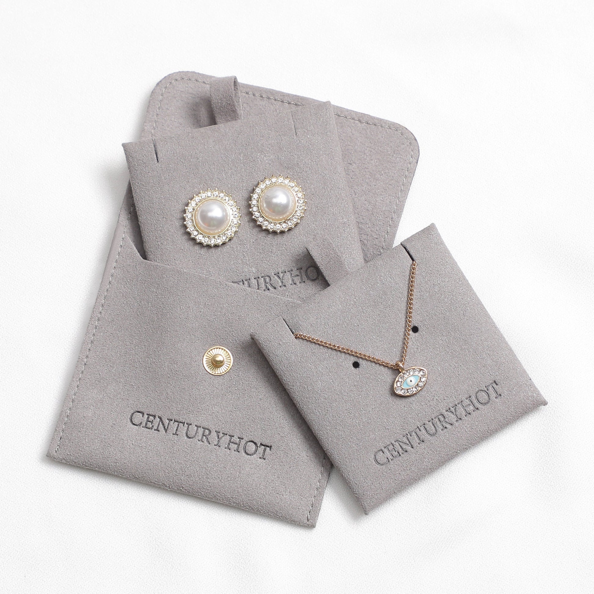 50 Gray Microfiber Jewelry Packaging Bags: Custom Logo, Snap Closure-6