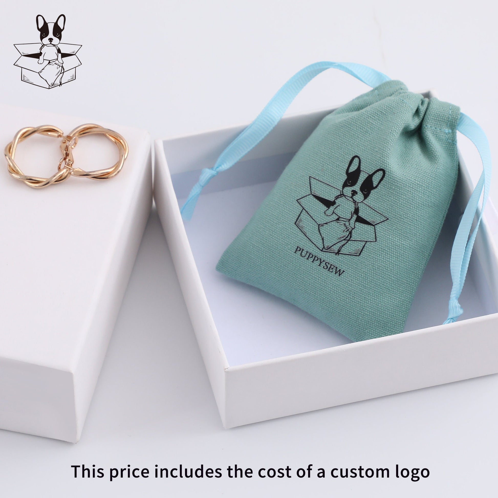 Custom Logo Cotton Canvas Jewelry Packaging Bags, Ribbon Drawstring Gift Bags-4