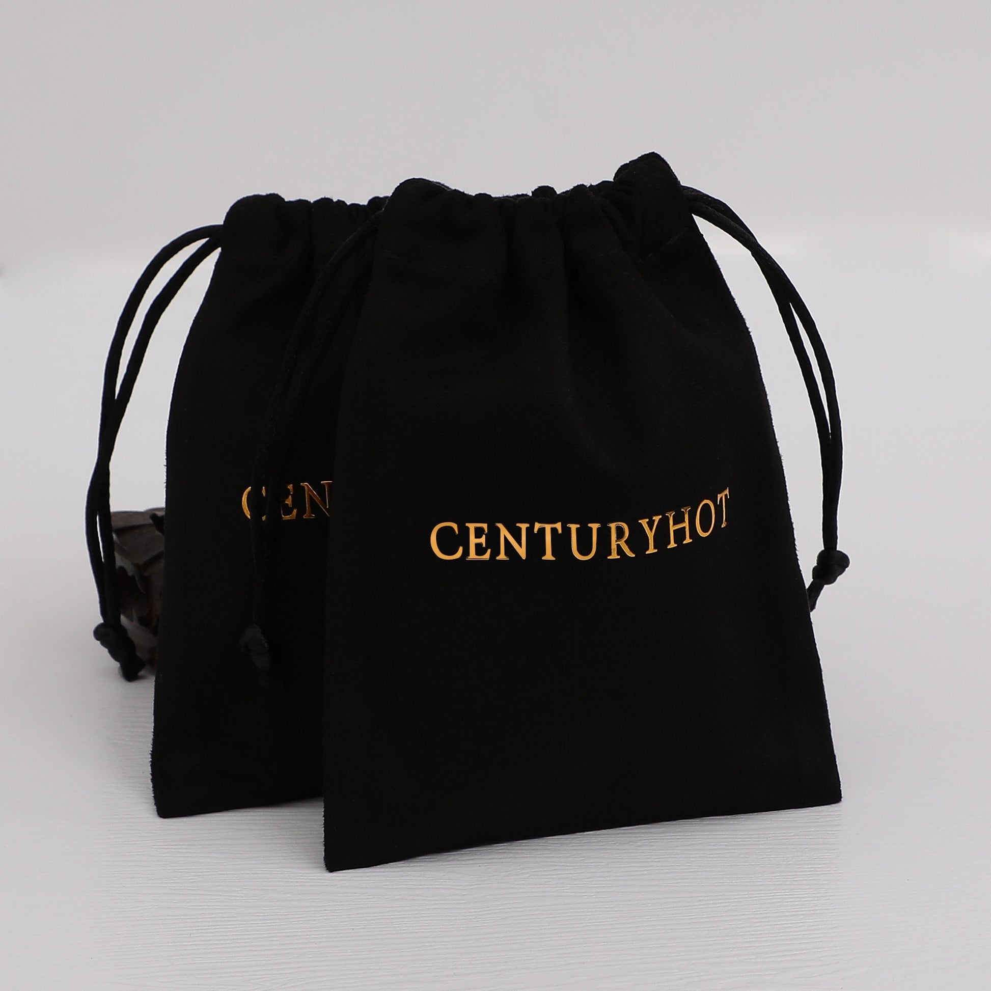 Custom Logo Black Flannel Drawstring Bags - Chic Jewelry Packaging-2