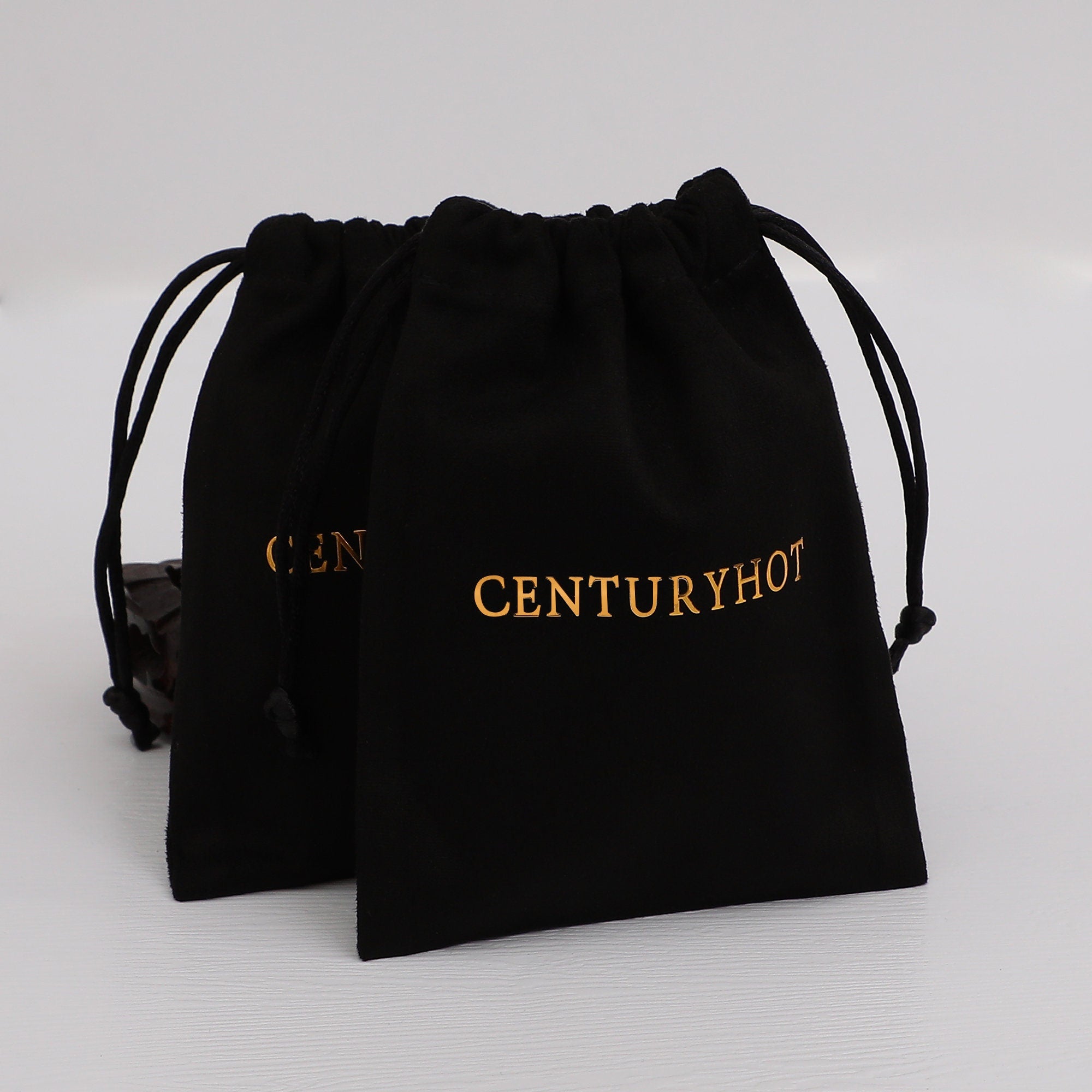 Custom Logo Black Flannel Drawstring Bags - Chic Jewelry Packaging-zoom-2