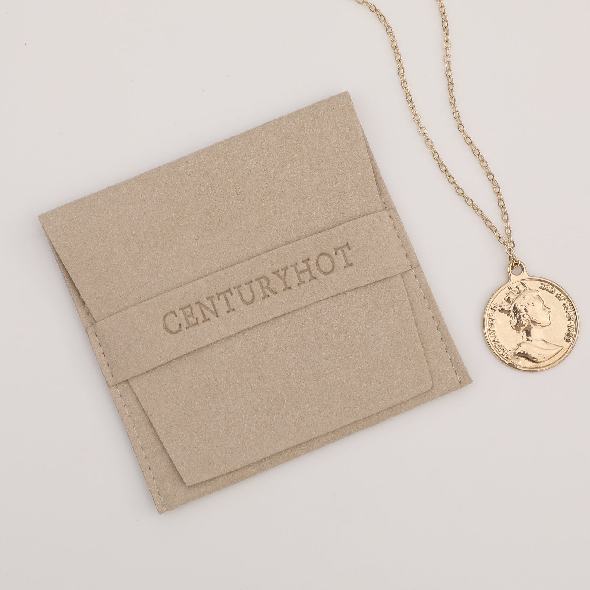 Customized Khaki Microfiber Jewelry Bags, Embossed Logo-5