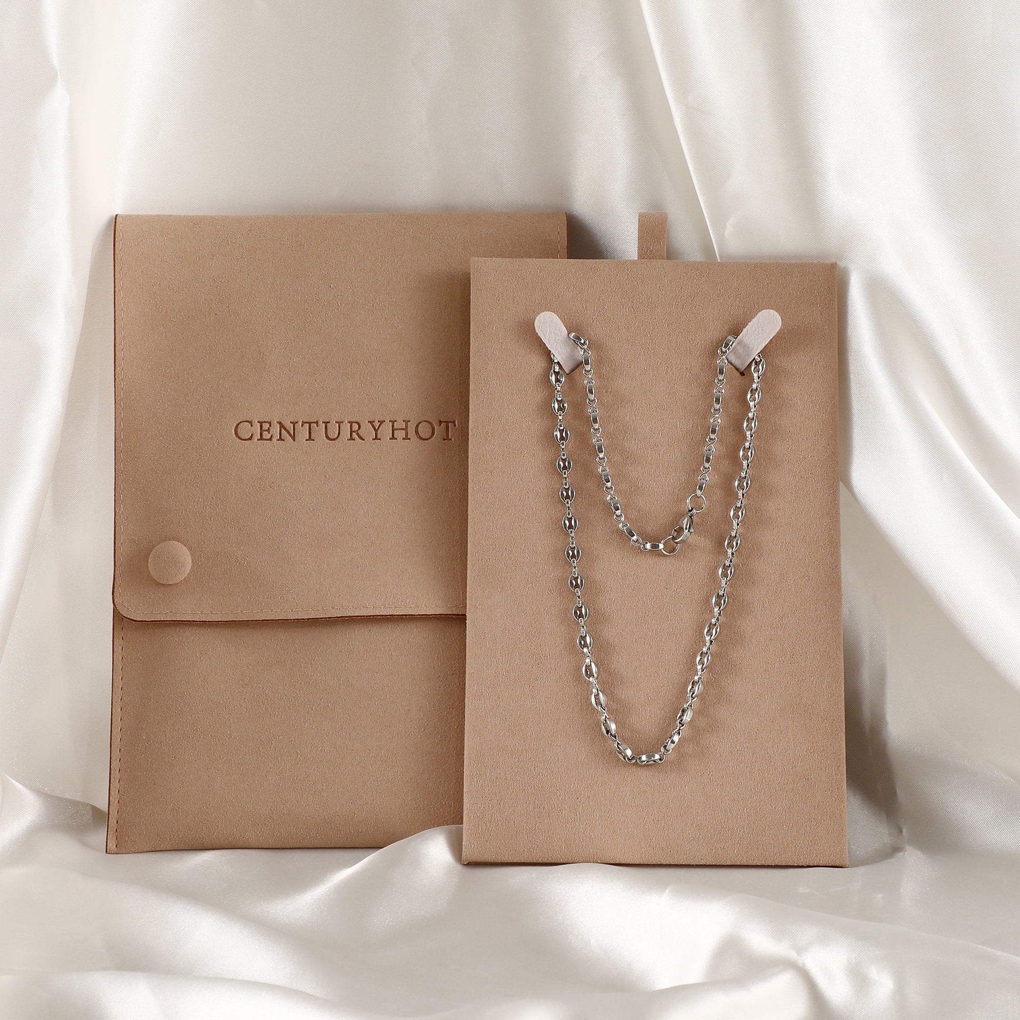 Personalized Cream Microfiber Necklace Gift Bag, Jewelry Display-zoom-5