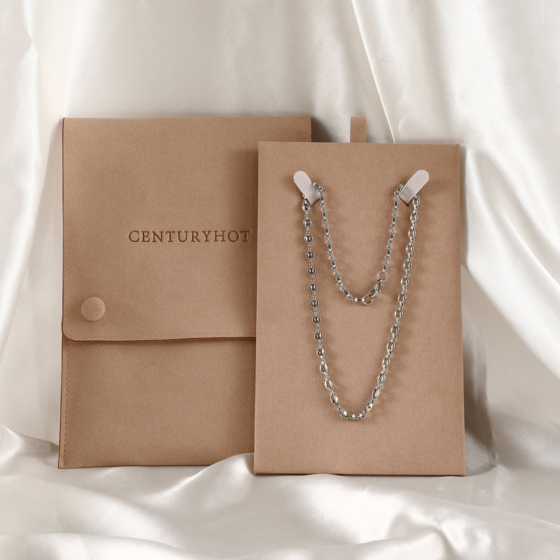 Personalized Cream Microfiber Necklace Gift Bag, Jewelry Display-zoom-