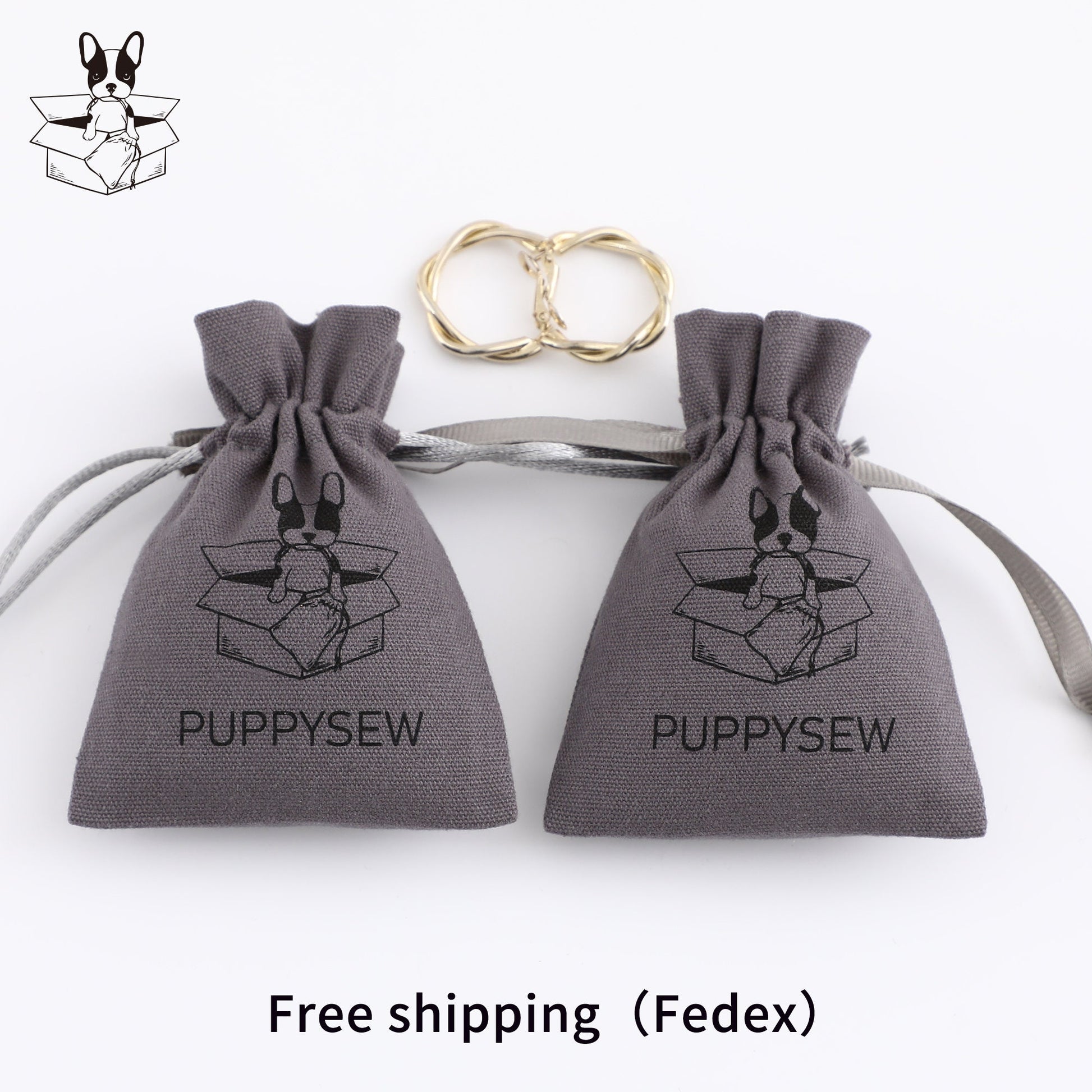 Custom Logo Dark Gray Canvas Drawstring Bag, Jewelry Packaging-3