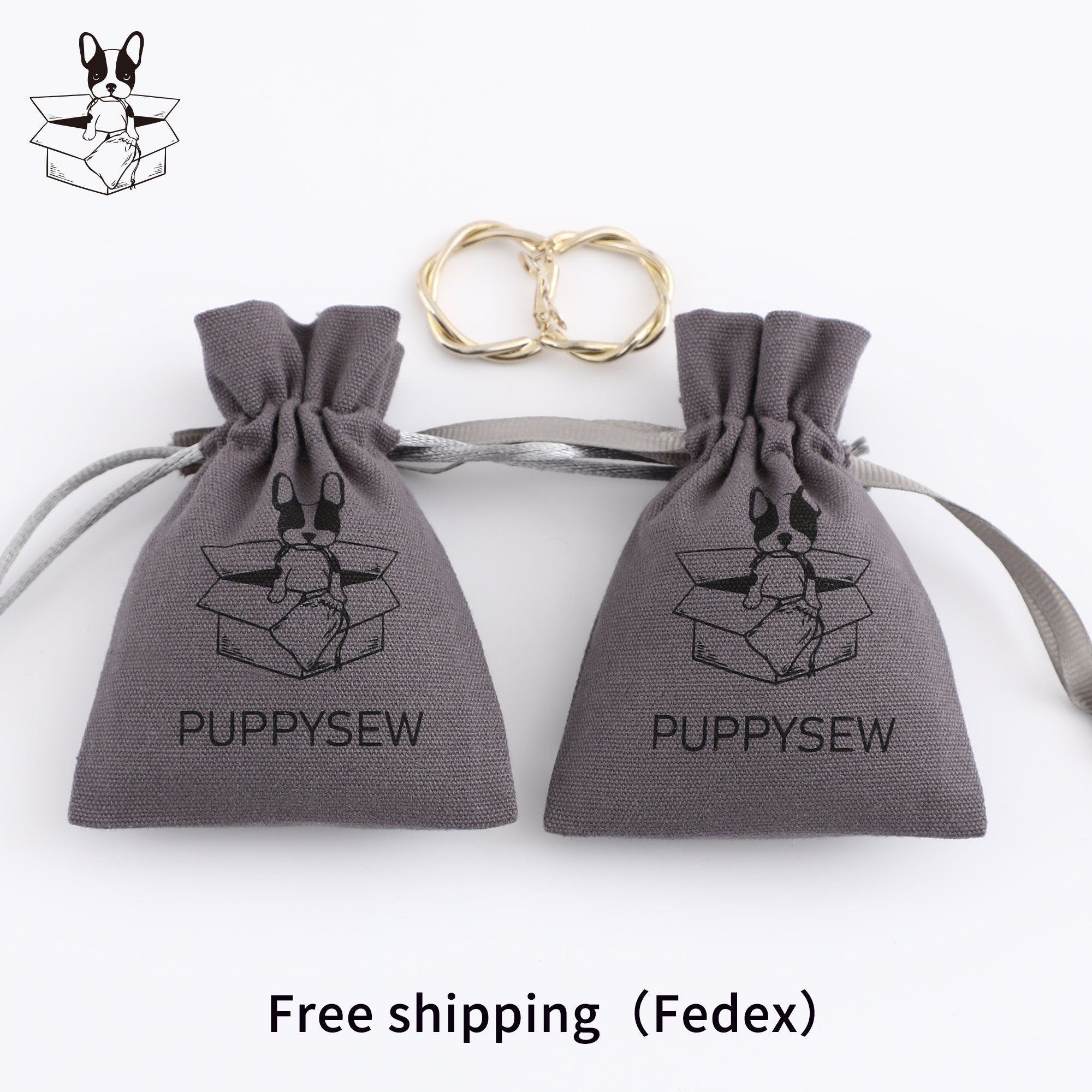 Custom Logo Dark Gray Canvas Drawstring Bag, Jewelry Packaging-zoom-3