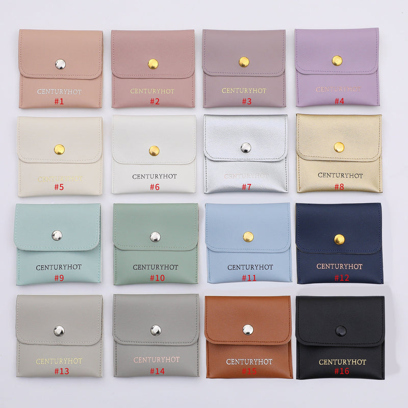 Custom Embossed Logo Faux Leather Jewelry Snap Bags (8x8cm, 50pcs)-zoom-