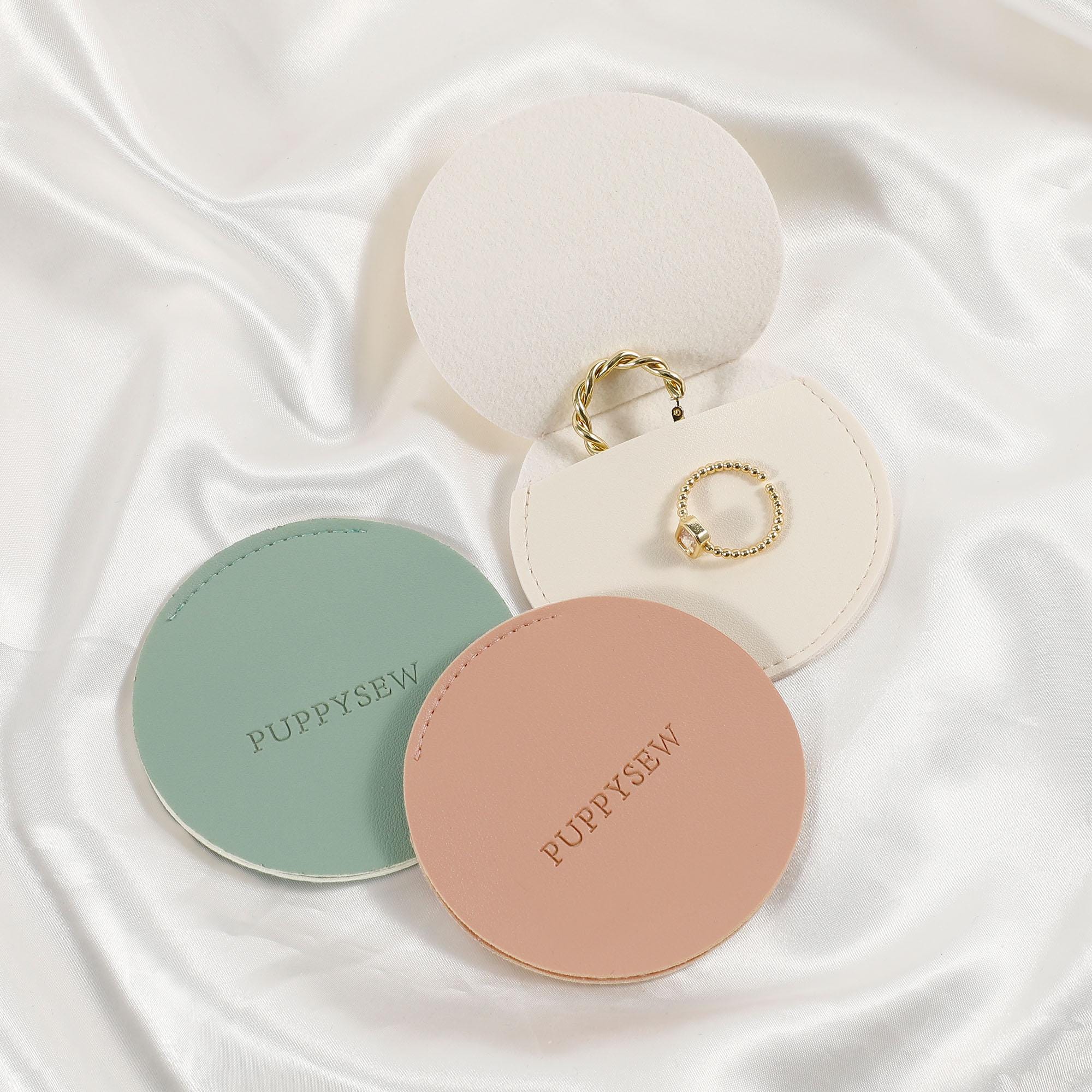 Customizable Faux Leather Round Jewelry Bag, Logo Debossed (50pcs)