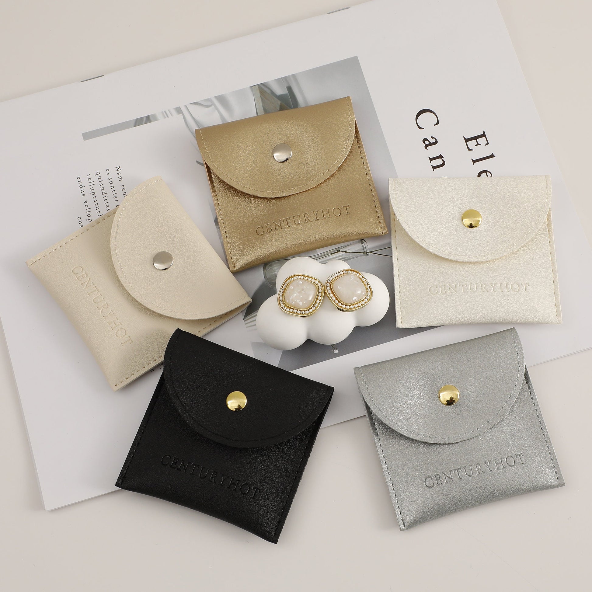 Custom Logo Faux Leather Pouch, Personalized Jewelry Ring Pouch-4