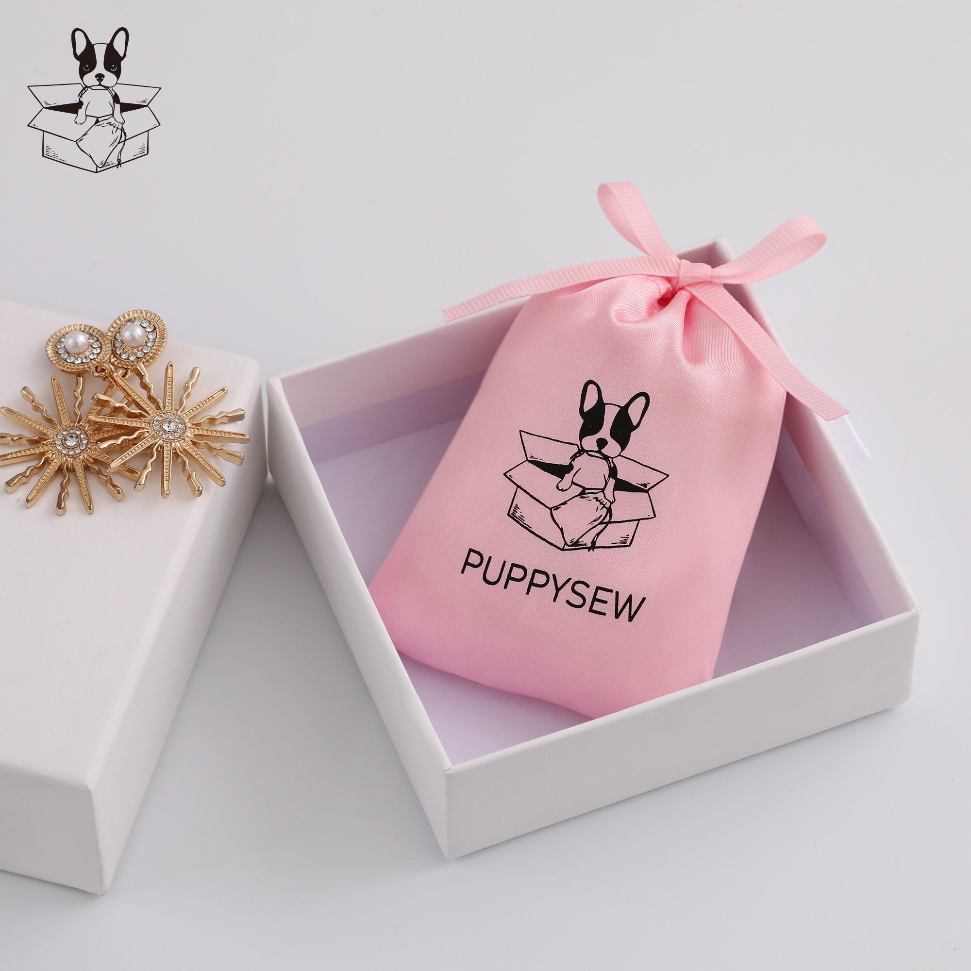 Personalized Pink Satin Drawstring Bag, Custom Logo Jewelry Pouch-zoom-5