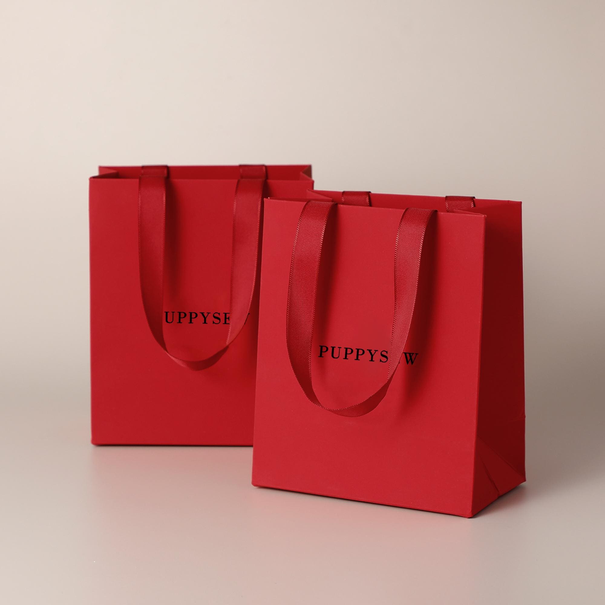 Custom Logo Red Paper Gift Bags | Matte Finish, Satin Handles, Retail Packaging-zoom-1