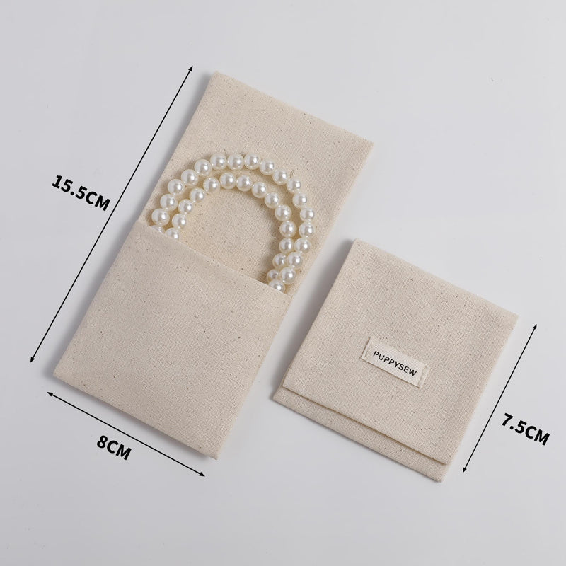 50 Unbleached Cotton Jewelry Pouches, Customizable Logo-zoom-