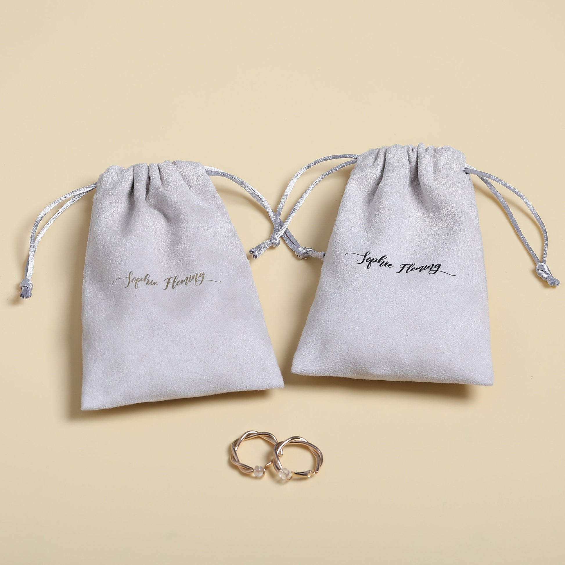 Personalized Gray Flannel Drawstring Bag, Custom Logo Jewelry Packaging-6