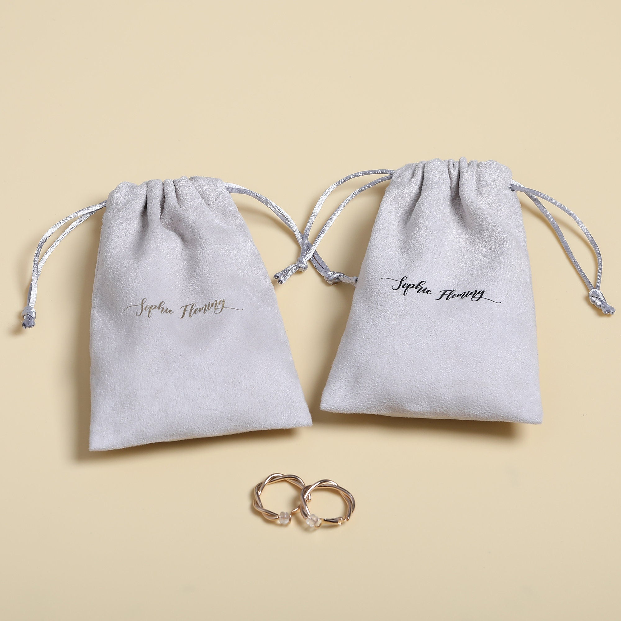 Personalized Gray Flannel Drawstring Bag, Custom Logo Jewelry Packaging-zoom-6