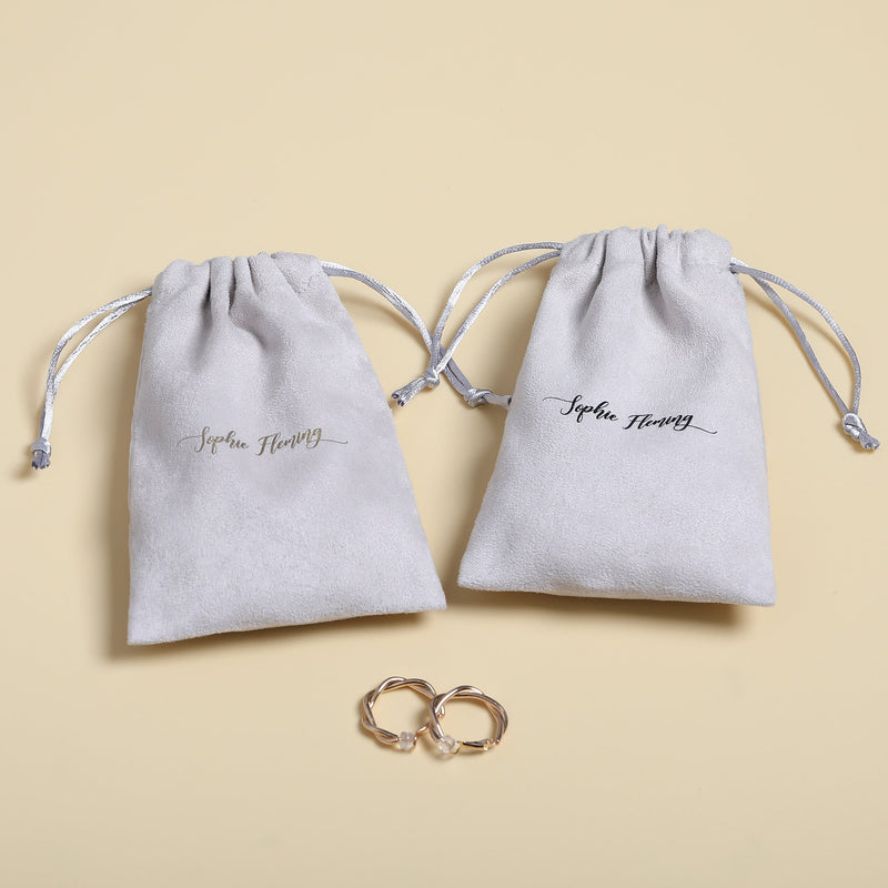 Personalized Gray Flannel Drawstring Bag, Custom Logo Jewelry Packaging-zoom-