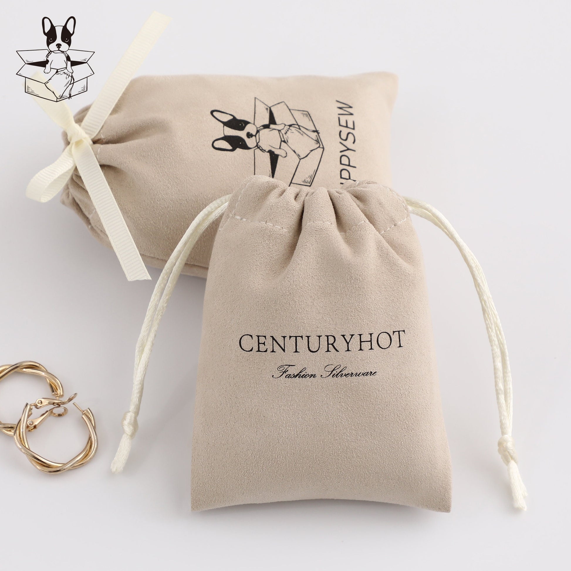 Custom Logo Flannel Drawstring Bag, Personalized Jewelry Pouch-9