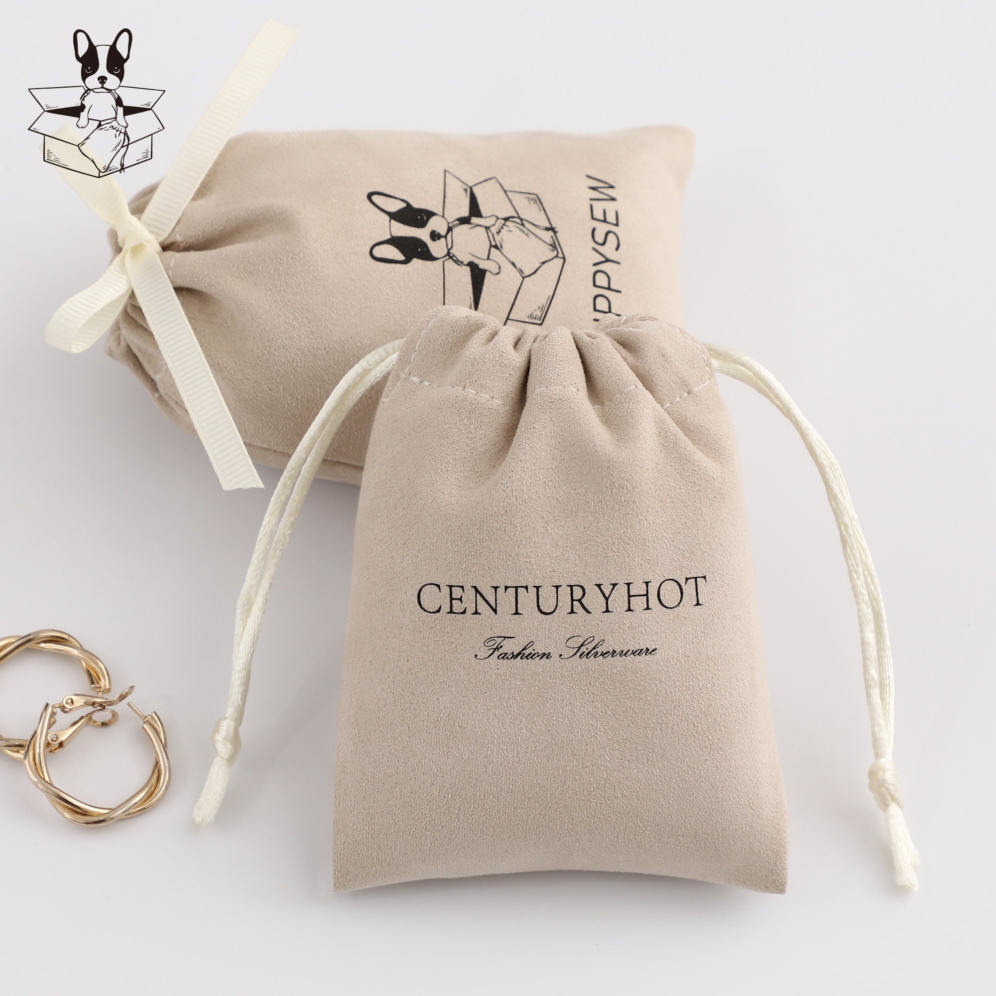 Custom Logo Flannel Drawstring Bag, Personalized Jewelry Pouch-zoom-9