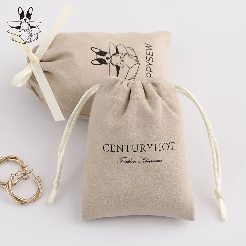 Custom Logo Flannel Drawstring Bag, Personalized Jewelry Pouch-zoom-
