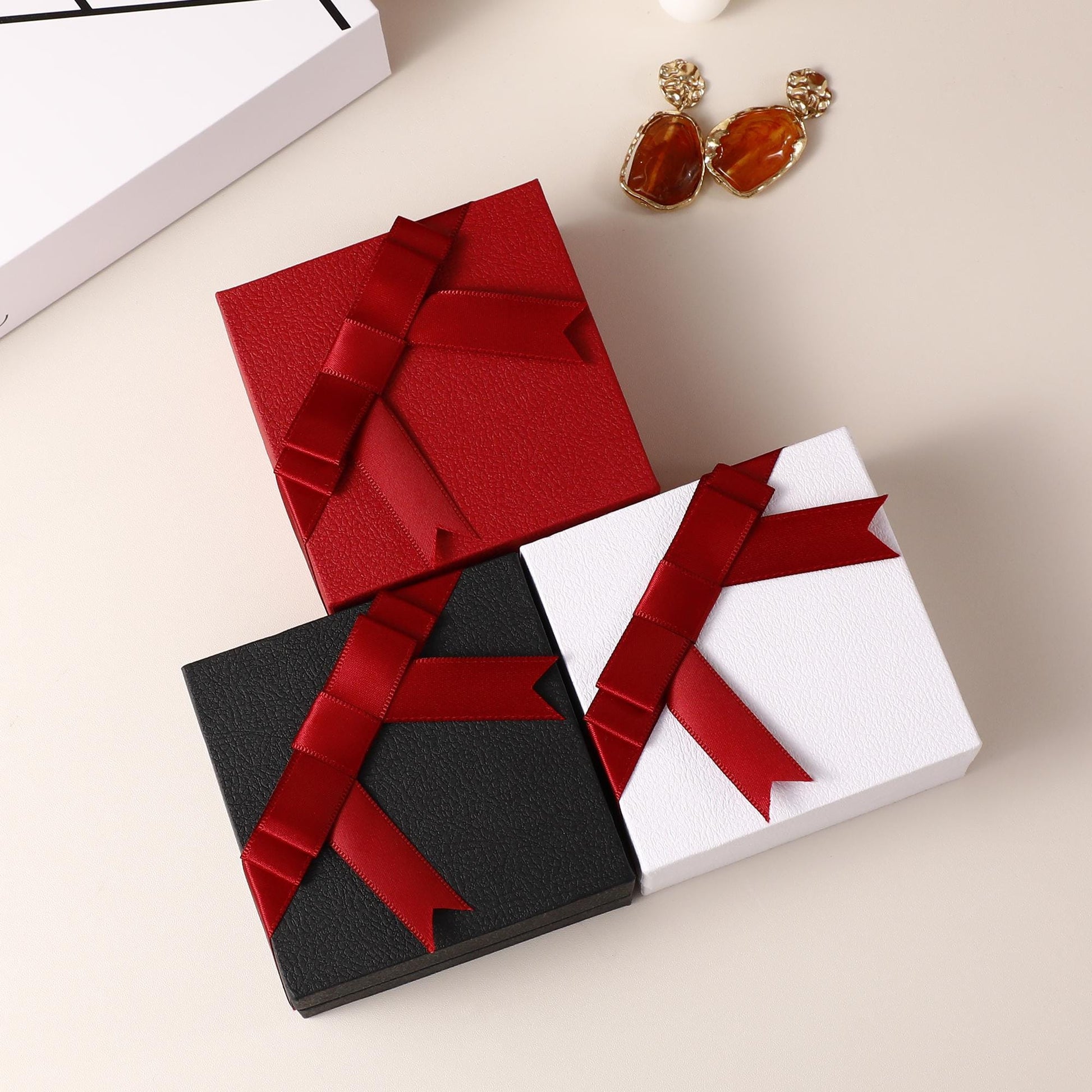 Bow Jewelry Box, Exquisite Ring Earring Necklace Box (9x9x4cm)-9