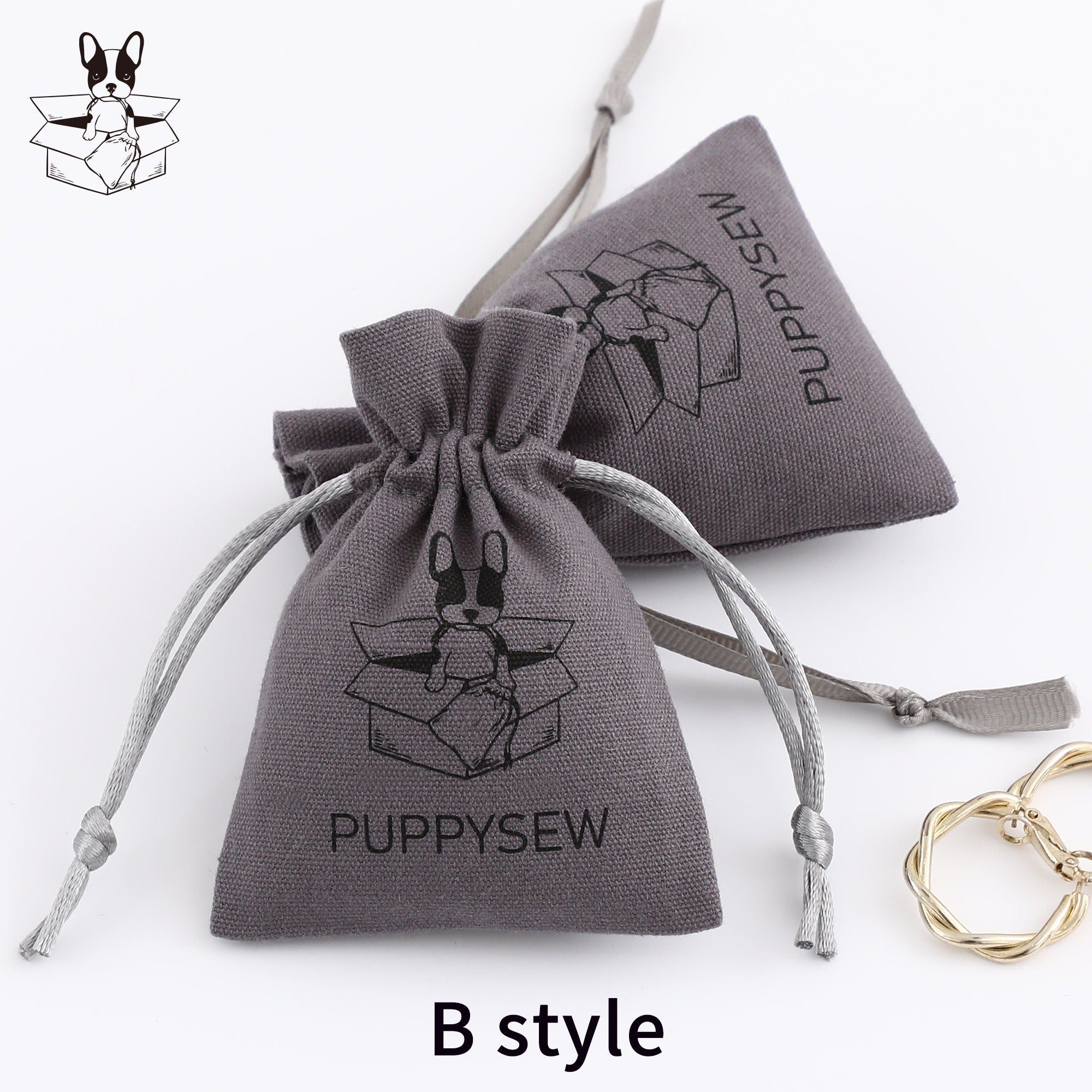 Custom Logo Dark Gray Canvas Drawstring Bag, Jewelry Packaging-zoom-7