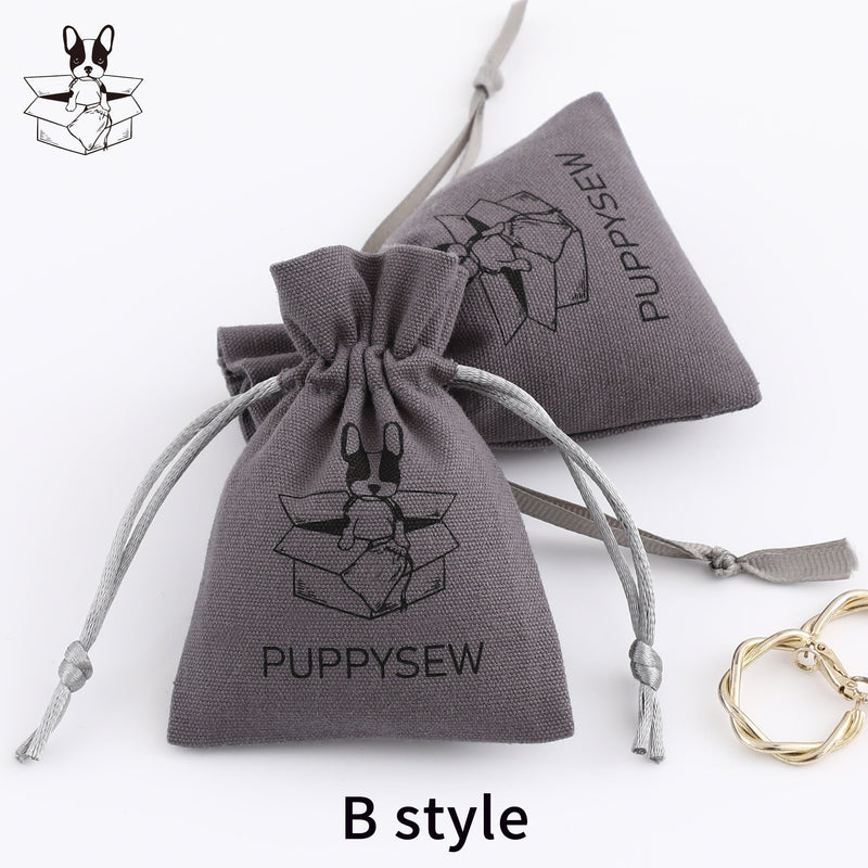 Custom Logo Dark Gray Canvas Drawstring Bag, Jewelry Packaging-zoom-