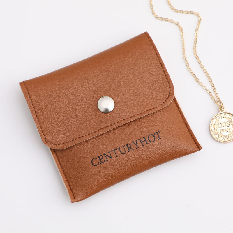 Custom Embossed Logo Jewelry Packaging Bags, Faux Leather Snap Closure-zoom-
