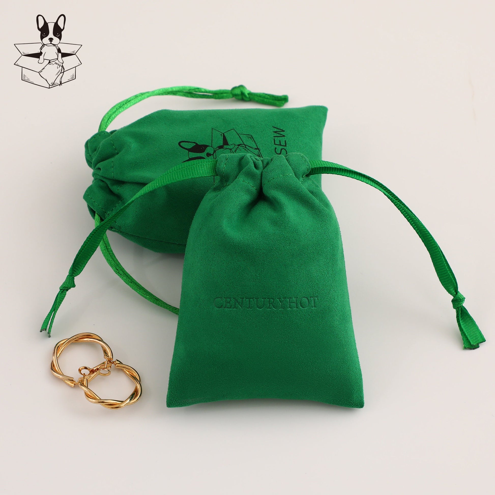 Personalized Green Suede Drawstring Bag, Custom Logo Jewelry Pouch-7