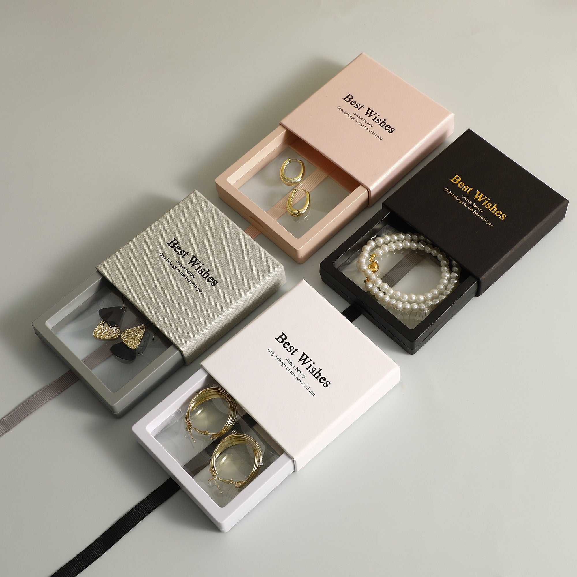 50pcs Custom Logo Jewelry Gift Box - Transparent Suspension Film Packaging-zoom-2