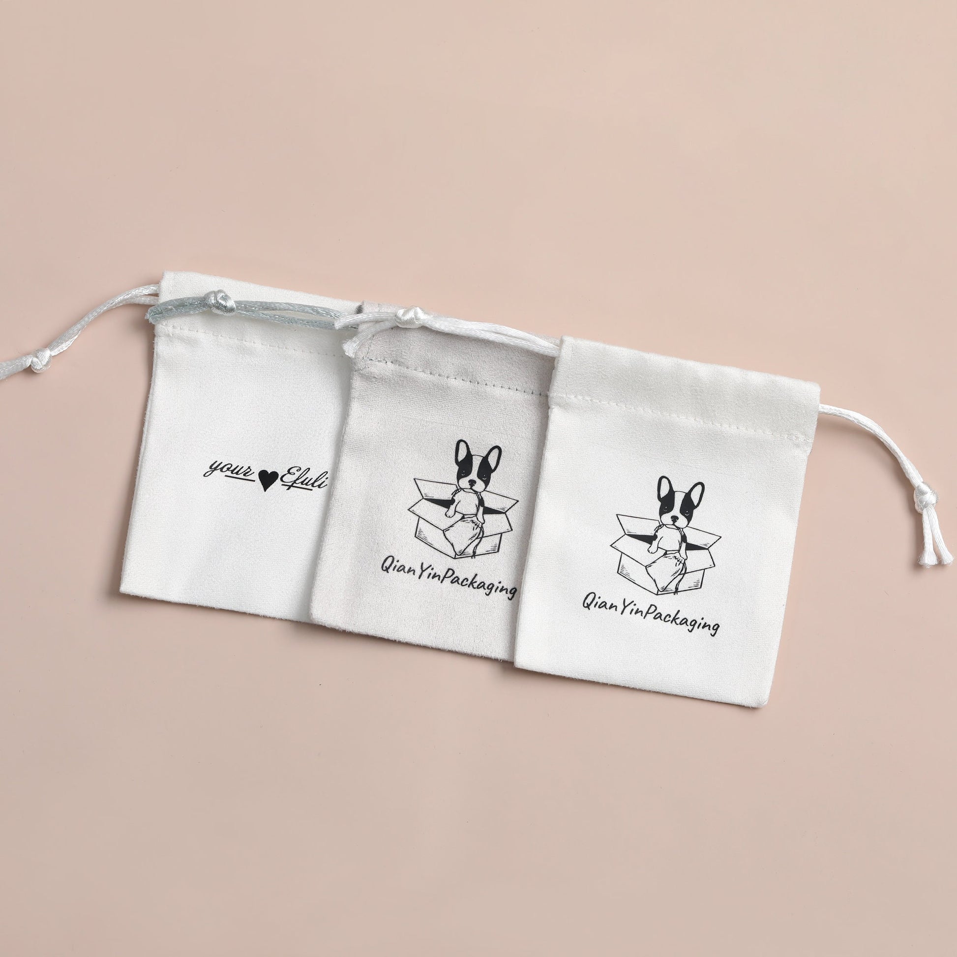 Custom Logo White Drawstring Suede Bag, Jewelry Packaging-7
