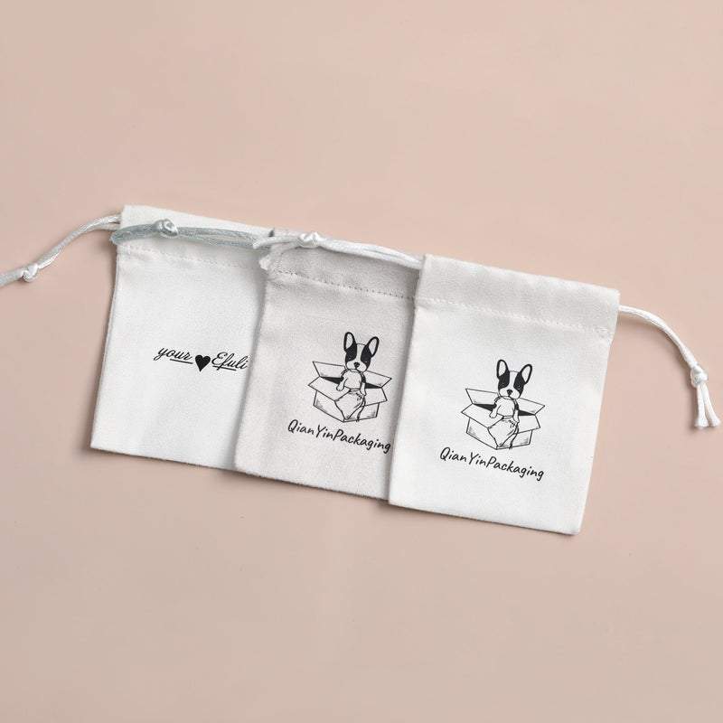 Custom Logo White Drawstring Suede Bag, Jewelry Packaging-zoom-