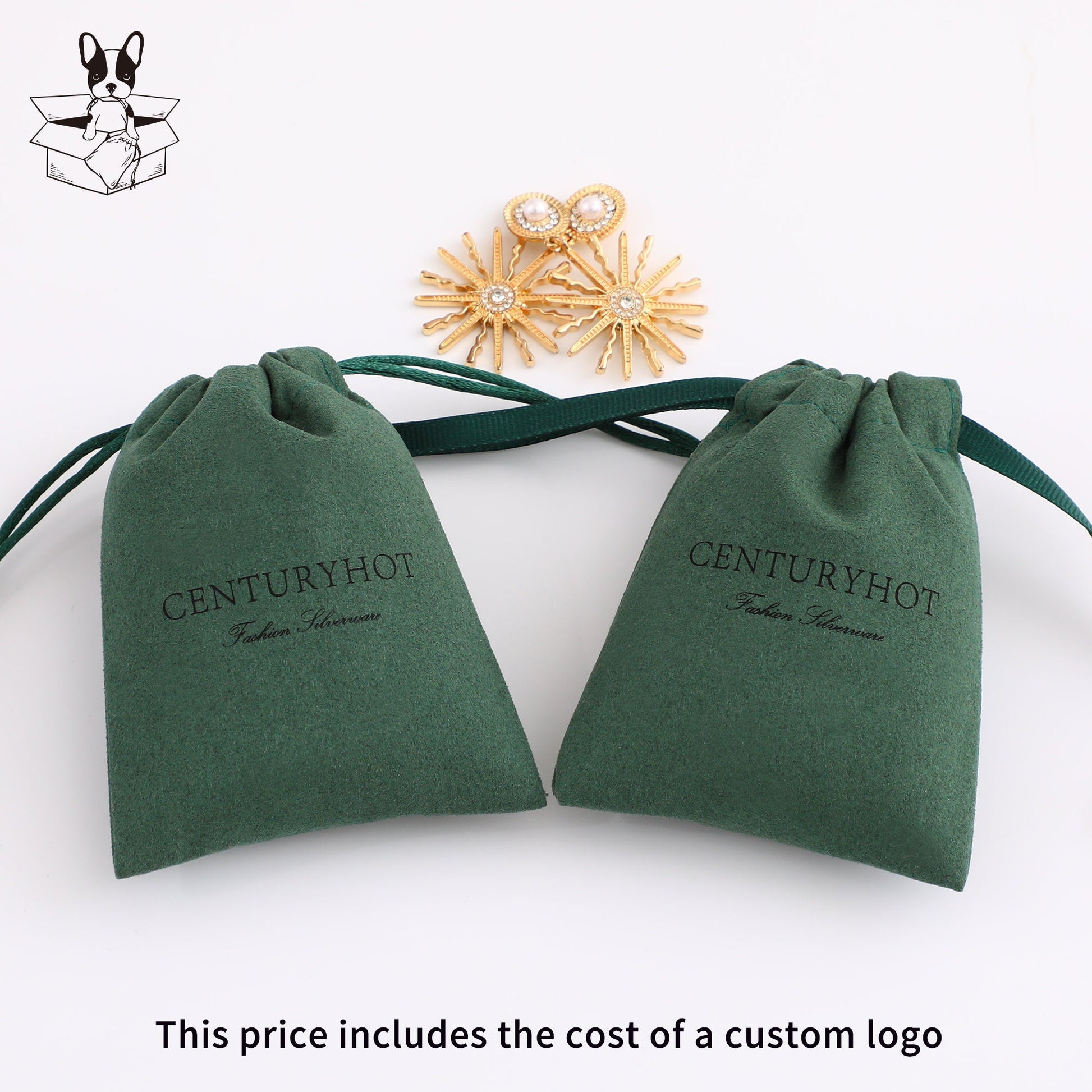50 Green Microfiber Personalized Logo Drawstring Bags, Custom Jewelry Packaging-2