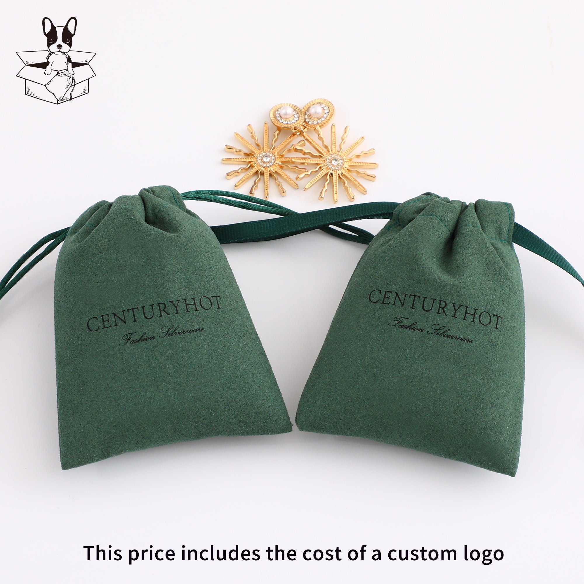 50 Green Microfiber Personalized Logo Drawstring Bags, Custom Jewelry Packaging-zoom-2