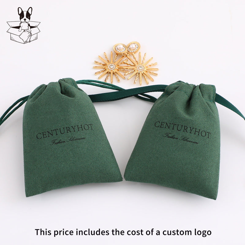 50 Green Microfiber Personalized Logo Drawstring Bags, Custom Jewelry Packaging-zoom-