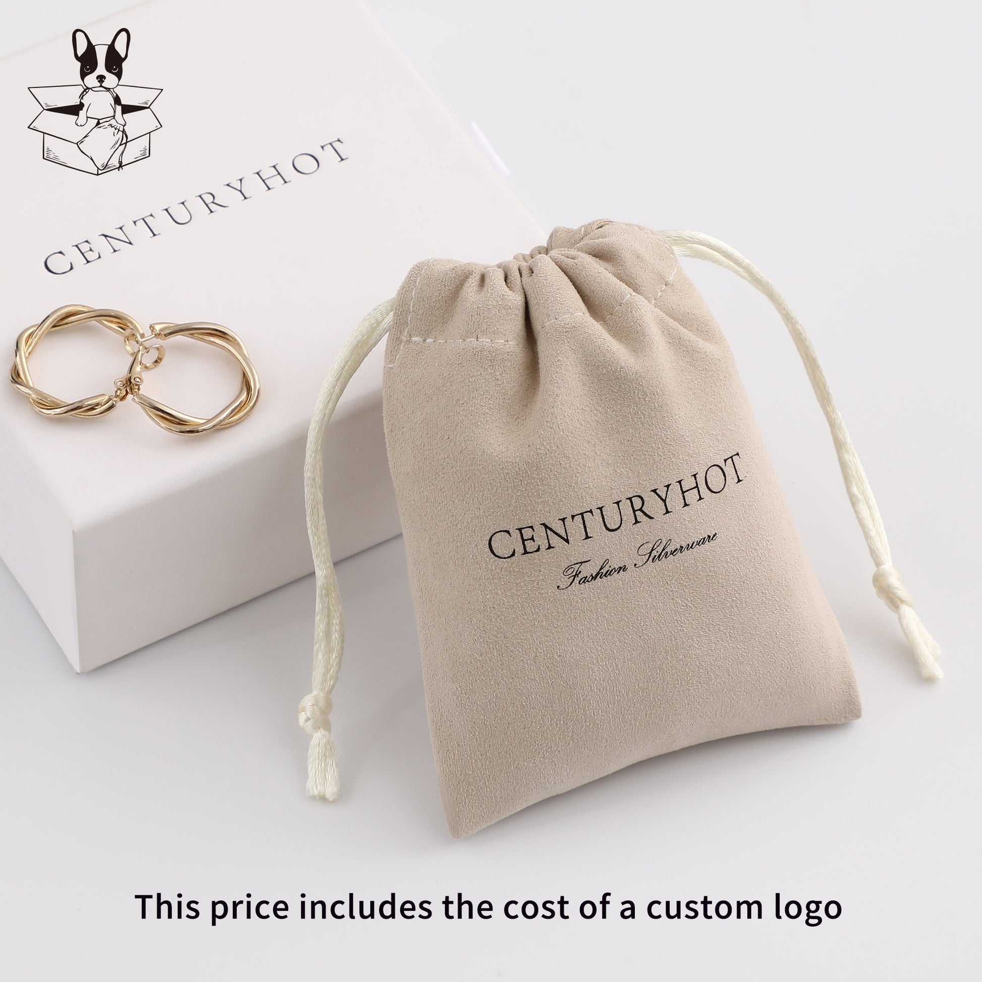 Custom Logo Flannel Drawstring Bag, Personalized Jewelry Pouch-1