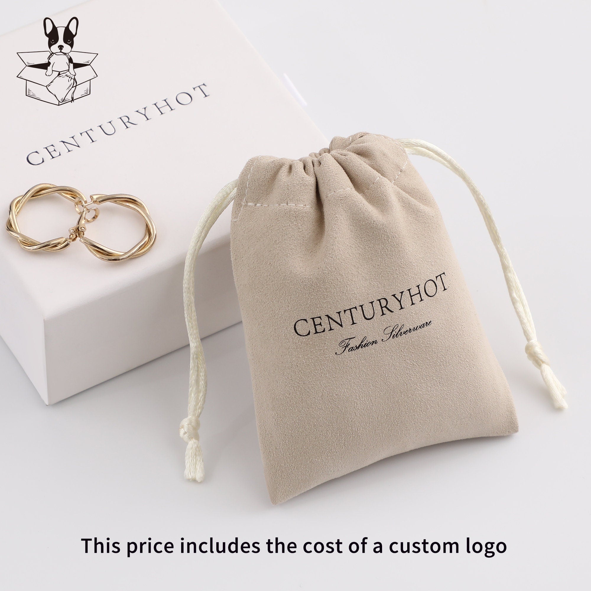 Custom Logo Flannel Drawstring Bag, Personalized Jewelry Pouch-zoom-1