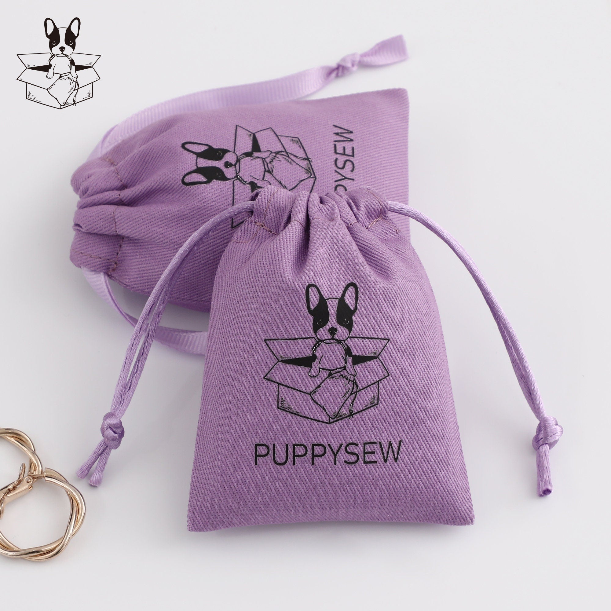 Purple Cotton Drawstring Pouch, Personalized Logo, Jewelry Packaging-zoom-7