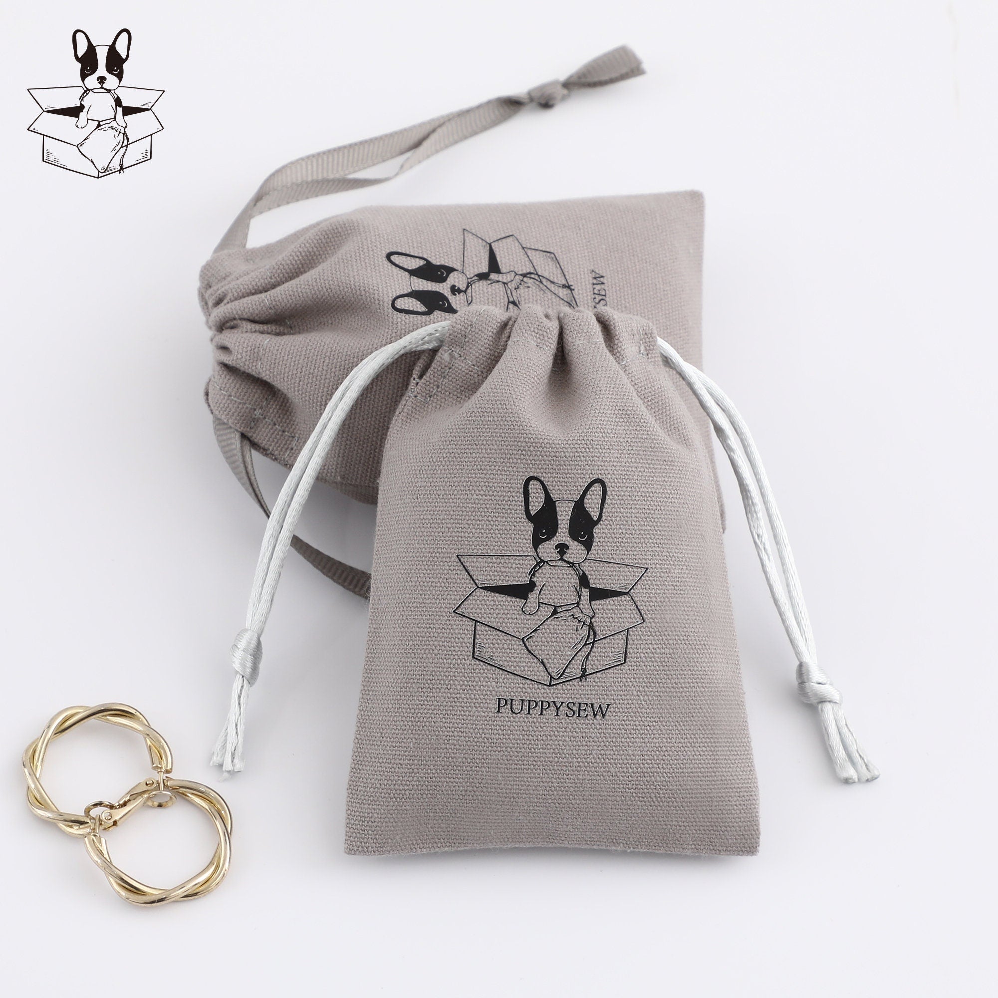 Custom Printed Canvas Drawstring Bag, Jewelry Packaging, Light Grey, 50pcs-zoom-7