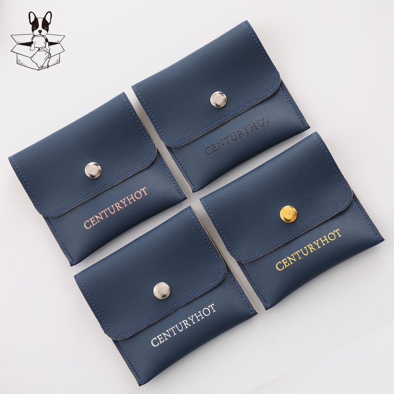 Custom Embossed Jewelry Packaging Bag: Snap Button Faux Leather-zoom-