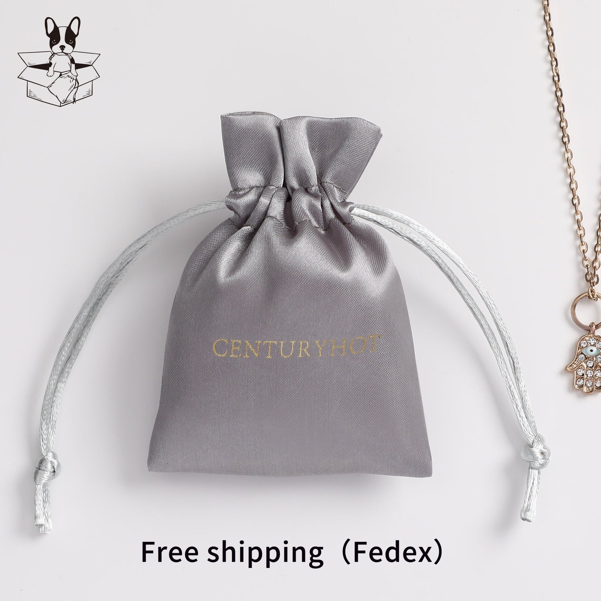Custom Grey Satin Drawstring Pouch, Personalized Logo Jewelry Packaging-3