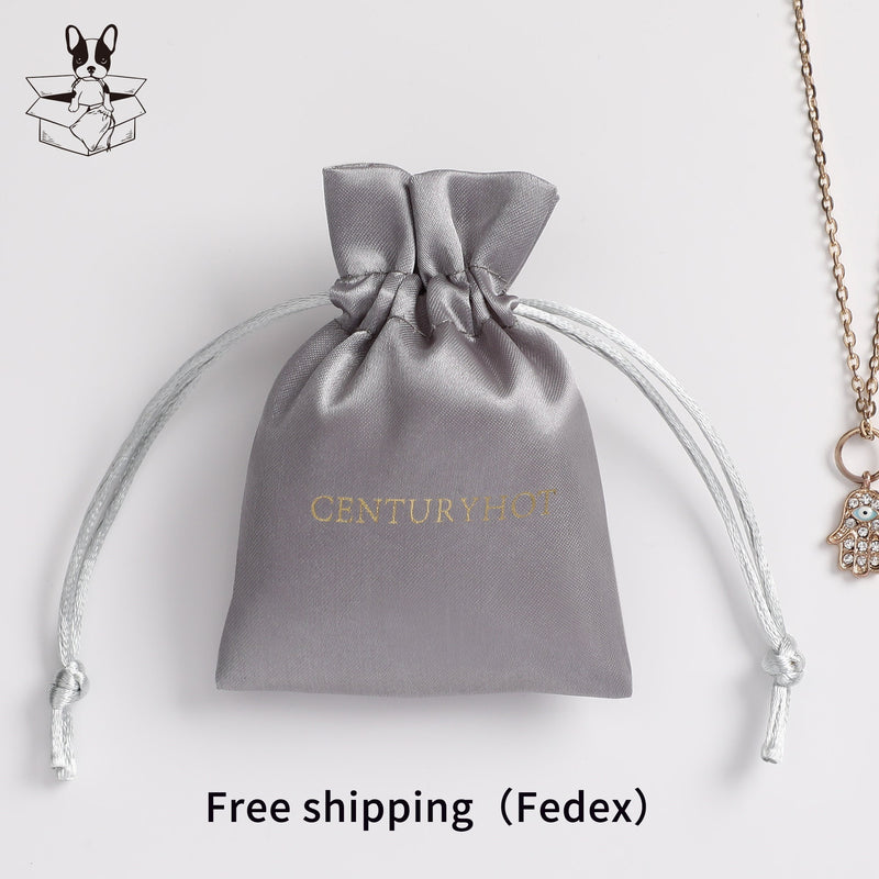 Custom Grey Satin Drawstring Pouch, Personalized Logo Jewelry Packaging-zoom-